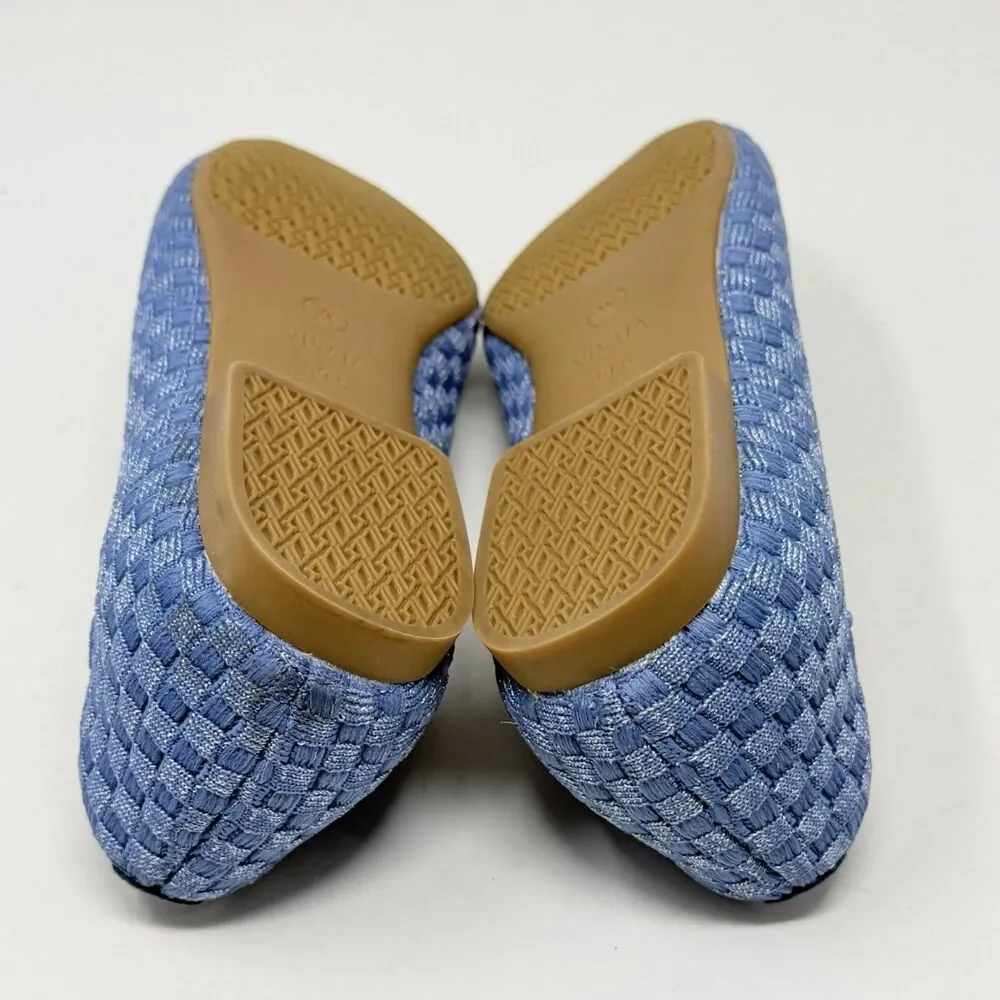Vivaia Margot Walker Flats Shoes Womens 8.5 EU 39.5 Blue Woven V-Cut Square Toe